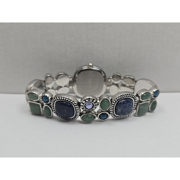 Novelle Gemstone Bracelet Watch Aventurine Blue Cabochon Silver Tone New Battery - Picture 6 of 10